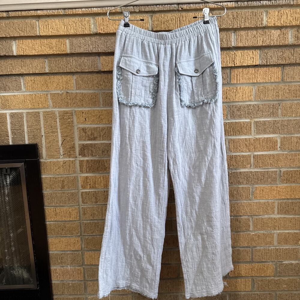 &merci Blue Women’s Cotton Gauzy Pants Sz M Pockets Lined Relaxed Boho Coastal